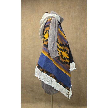 Poncho ekwadorskie - kamizelka  ze 100% wełny owczej w odcieniu niebieskim